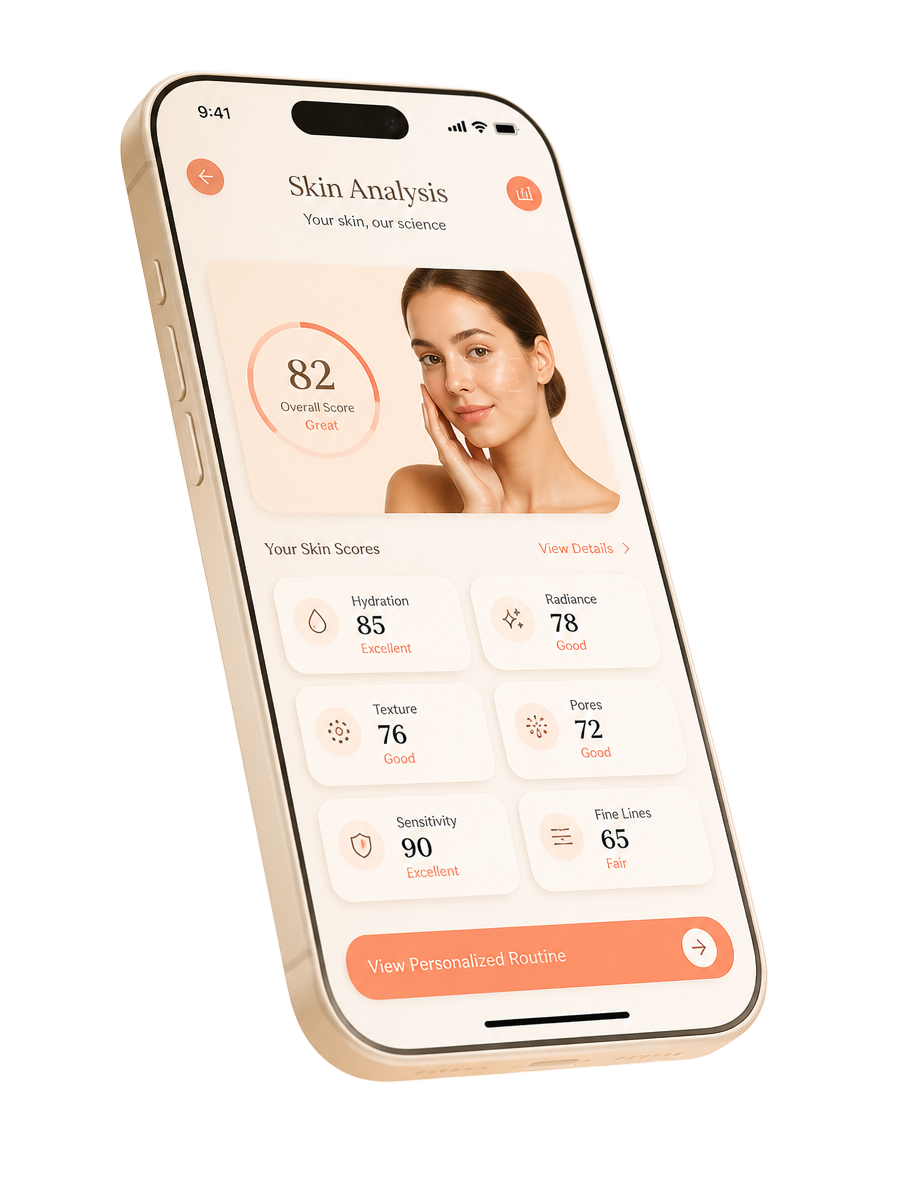 Application SkinCard affichant l'analyse détaillée d'une peau